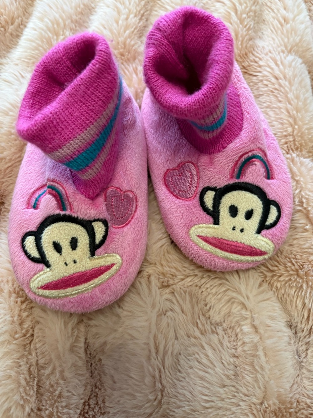Paul Frank Hot Pink Baby Slipper Socks with Teal and White Trim